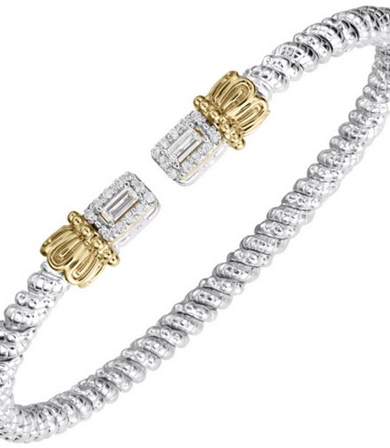 Vahan 14K Gold And Sterling Silver Diamond 3mm Open Cuff Bracelet