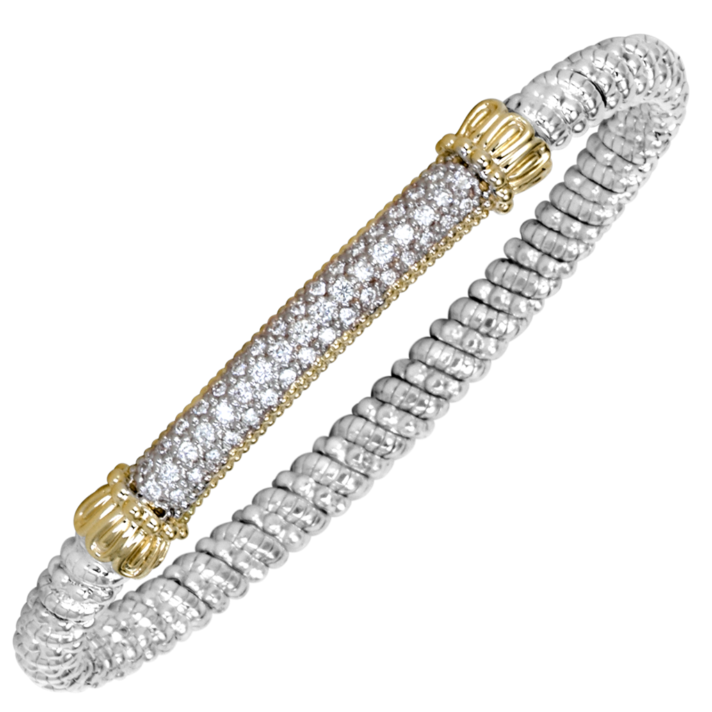 Vahan 14K Gold And Sterling Silver Pave' Diamond Bar 4mm Closed Bracelet