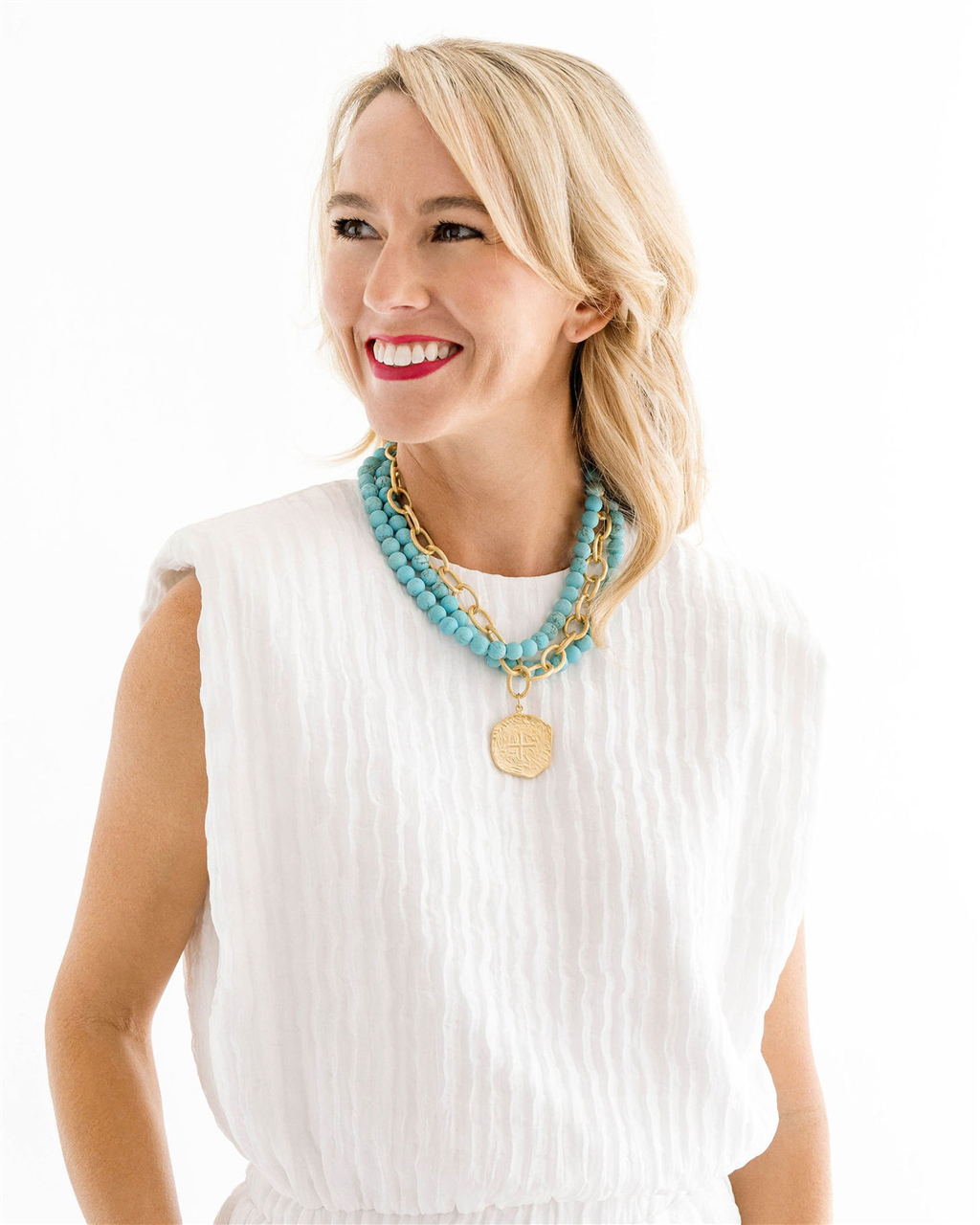 Susan Shaw Multi Strand Turquoise + Coin Necklace