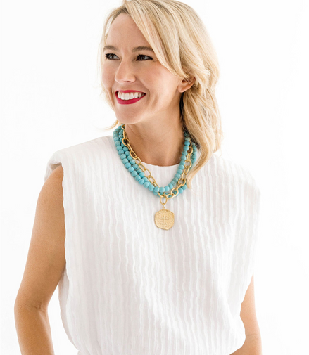 Susan Shaw Multi Strand Turquoise + Coin Necklace