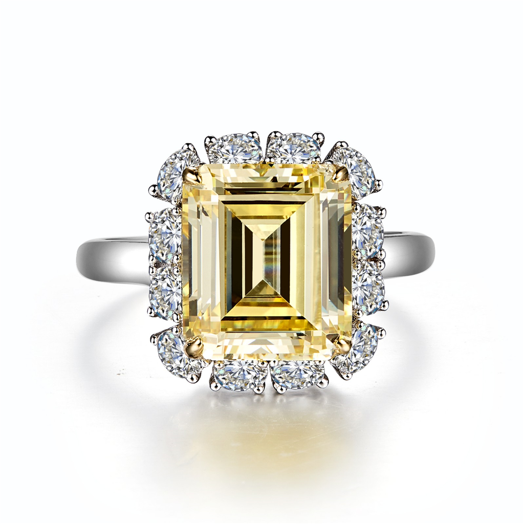 Lafonn 6.41 CTW Simulted Diamond And Fancy Yellow Emerald-Cut Halo Engagement Ring Size 7