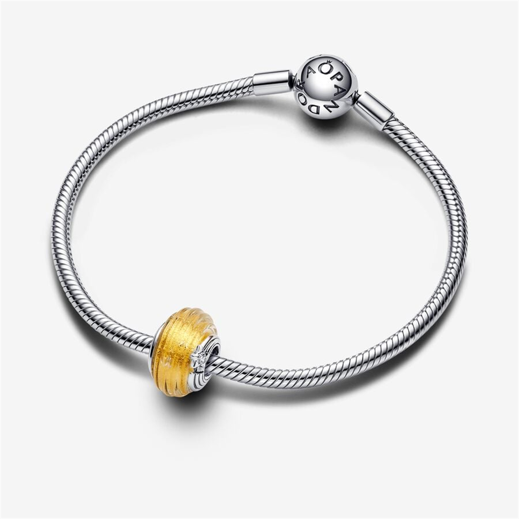Pandora Moments Shooting Star Grooved Yellow Murano Glass Charm