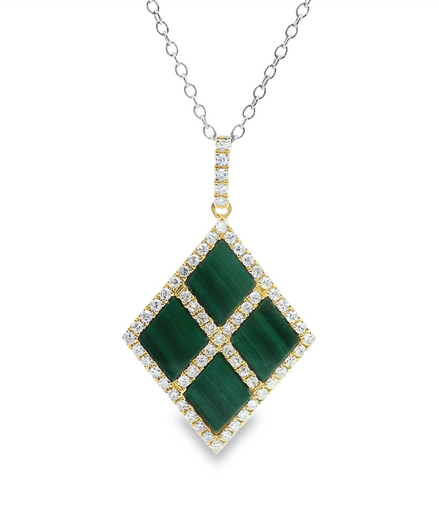 14K Two-Tone Exquisite Malachite And Diamond Pendant