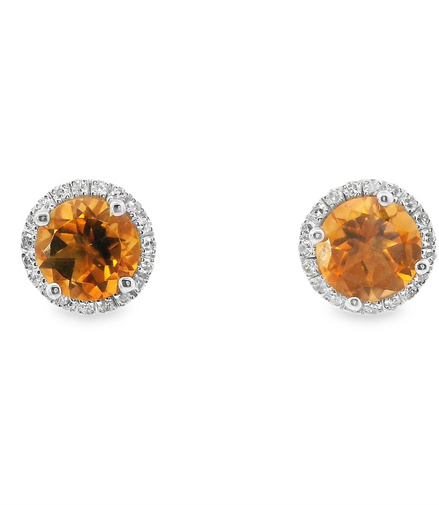 14K White Gold Diamond And Citrine Gemstone Earrings