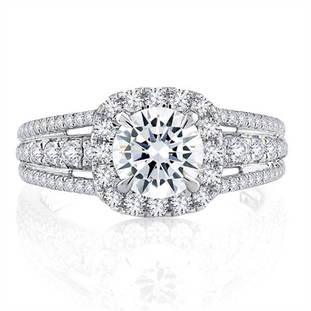 A.JAFFE Triple Split ShankHalo Round Cut Diamond Engagement Ring