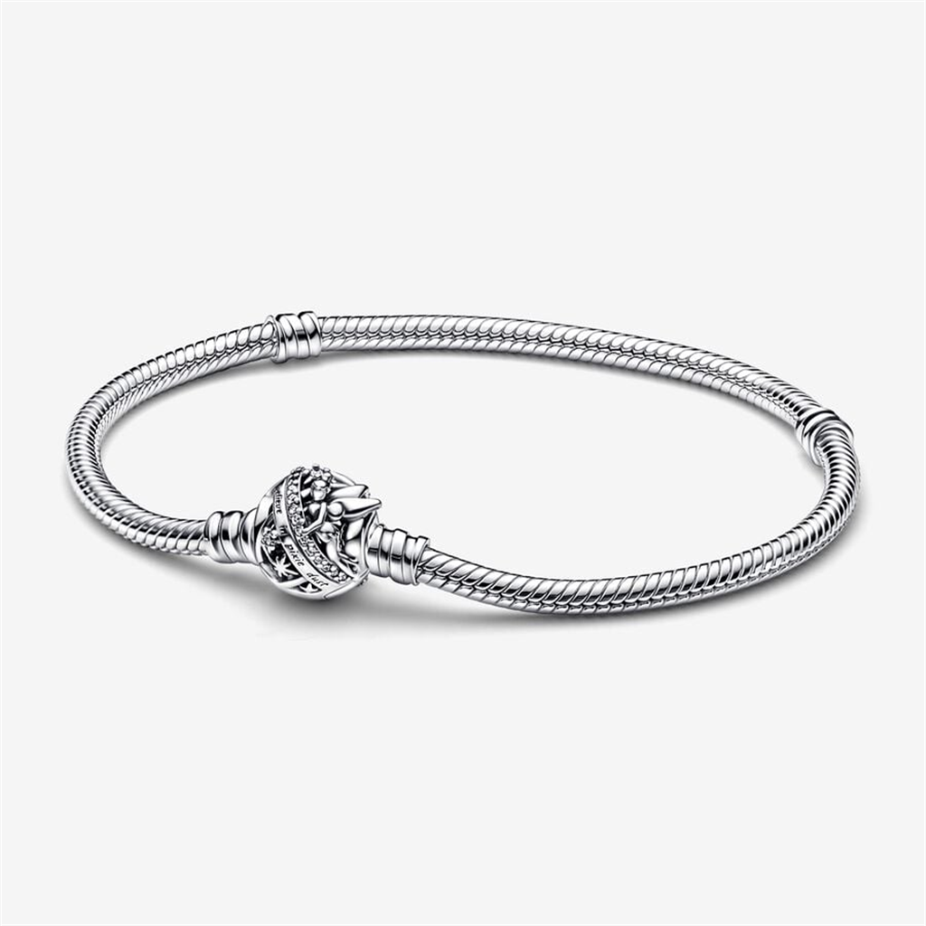 Pandora Disney Tinker Bell Clasp Moments Snake Chain Bracelet Size 19