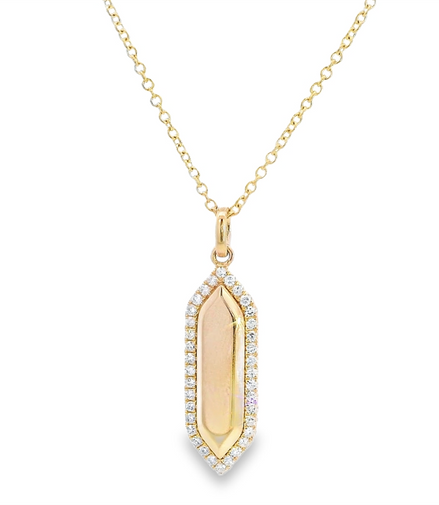 14K Yellow Gold And Diamond Engraveable Pendant Necklace