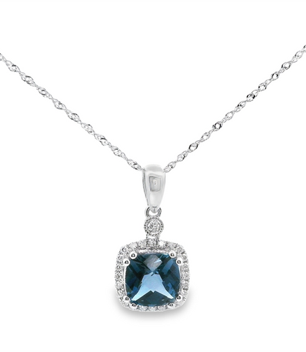 14K White Gold, Diamond And London Blue Pendant Necklace
