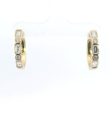14K Yellow Gold And 0.83 CTW Diamond Bezel Set Hoop Earrings