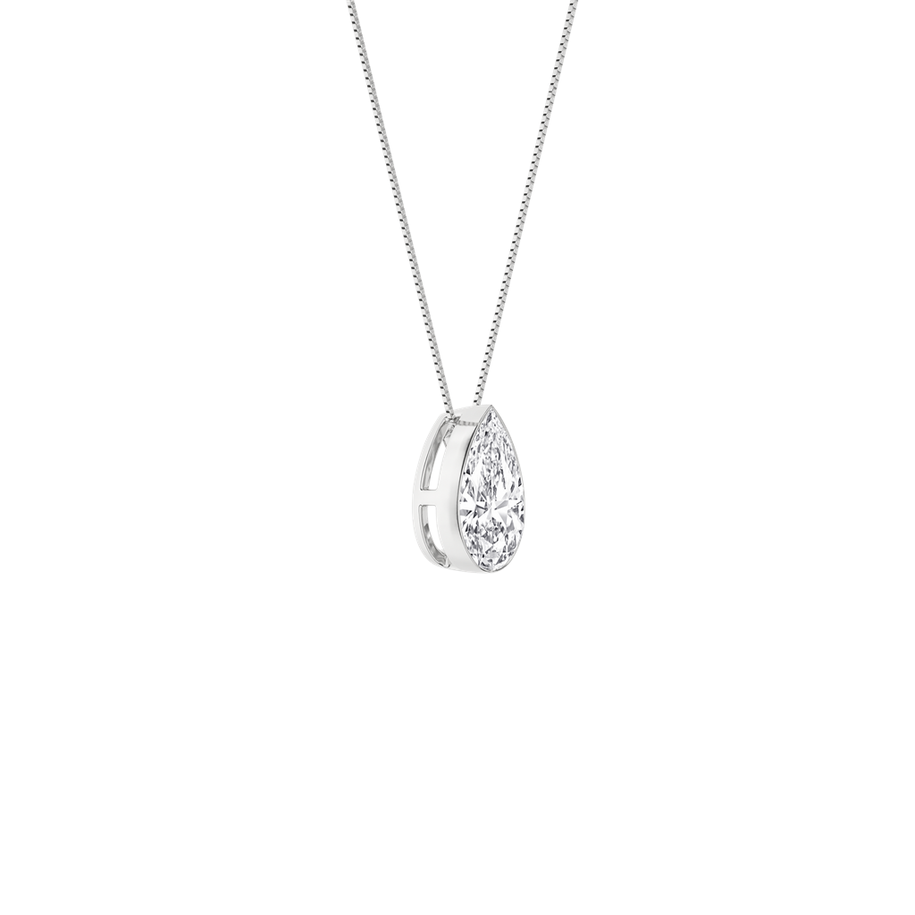 14K White Gold 1 CTW Lab Grown Diamond Seamless Solitaire Pear Shaped Pendant Necklace