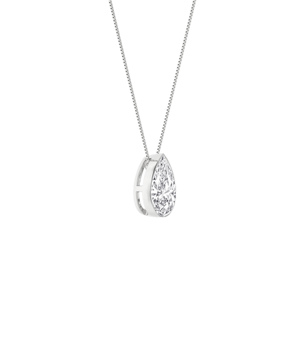 14K White Gold 1 CTW Lab Grown Diamond Seamless Solitaire Pear Shaped Pendant Necklace