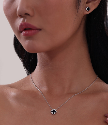 Lafonn 0.49 CTW Simulated Diamond And Black Onyx Halo Necklace