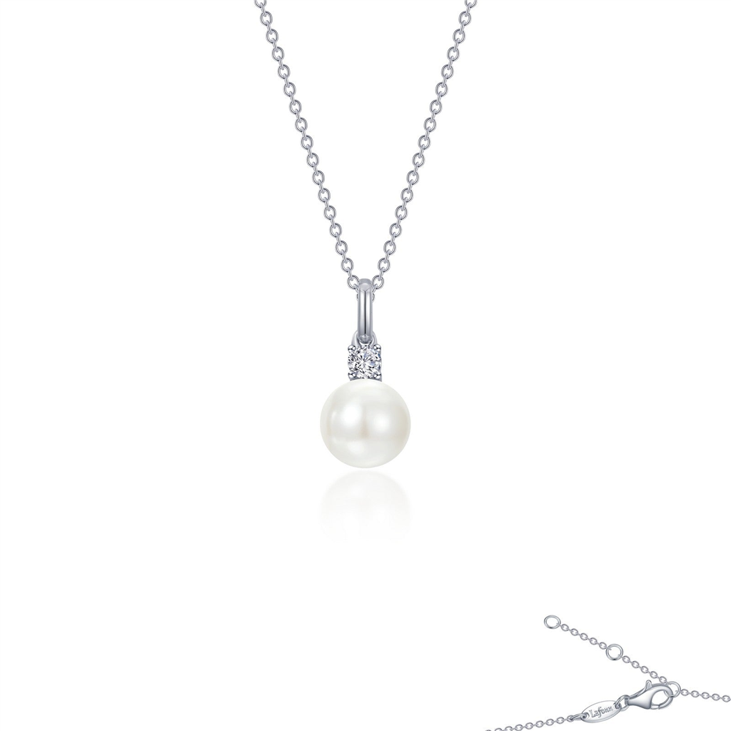 Lafonn 0.11 CTW Simulated Diamond and Cultured Freshwater Pearl Necklace