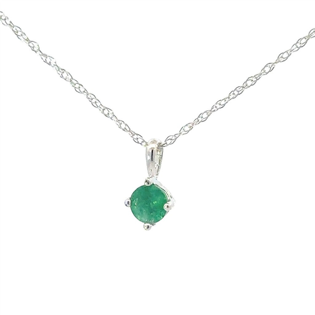 14K White Gold And Emerald Pendant Necklace