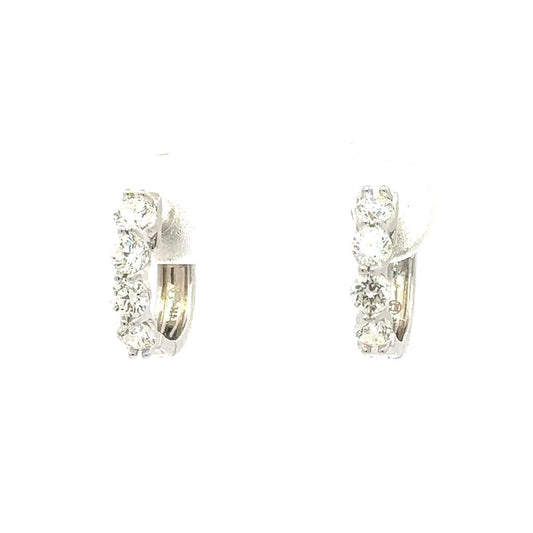 Ladies 14K White Gold And 0.72 CT Diamond Huggie Hoop Earrings