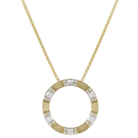 Oro Alexander 14K Gold 1 CTW Baguette And Round Cut Diamonds Large Circle Shape Necklace
