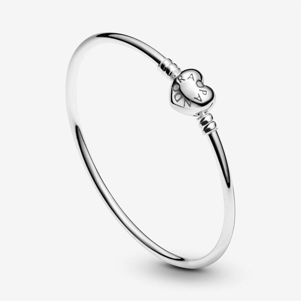 Pandora Moments Heart Clasp Charm Bangle Bracelet Size 21