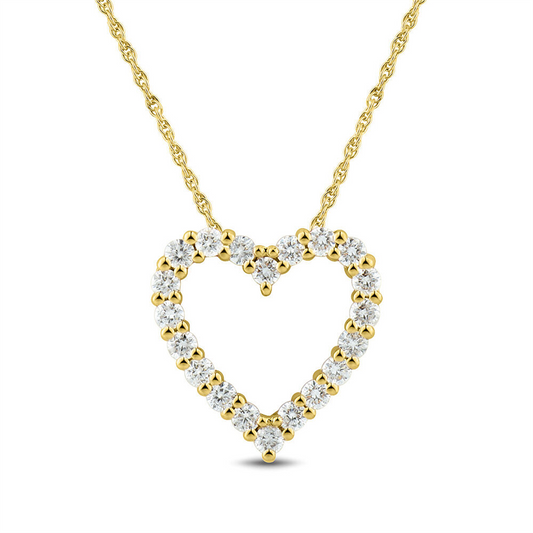 Ladies 14KT Yellow Gold Diamond Open Heart Necklace