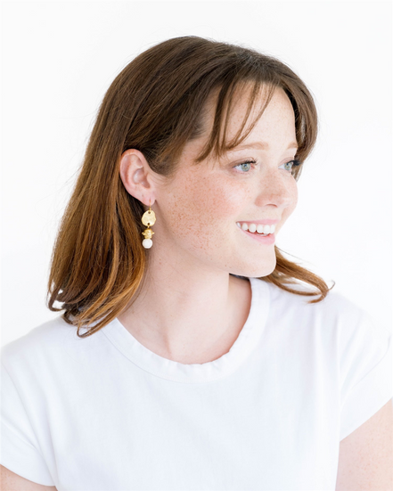 Susan Shaw Triple Gold Plated And White Turquoise Bentley Dangle Earrings