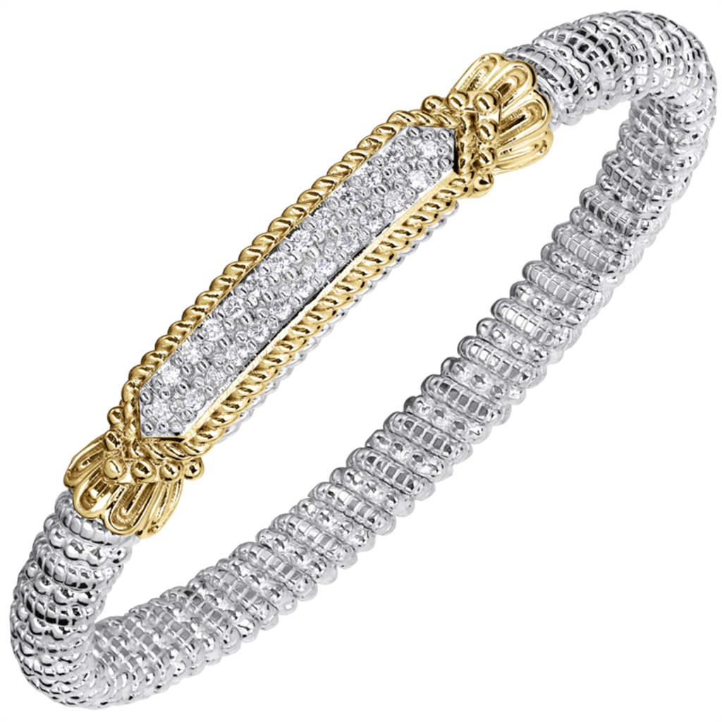Vahan 14K Gold And Sterling Silver Diamond Bar 6mm Closed Bracelet
