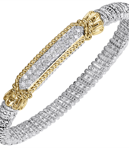 Vahan 14K Gold And Sterling Silver Diamond Bar 6mm Closed Bracelet