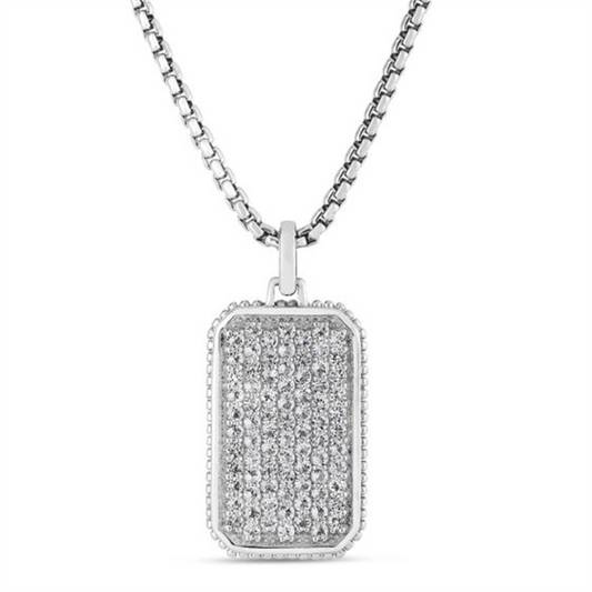 Phillip Gavriel Gents Silver And White Topaz Dog Tag Necklace
