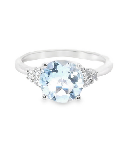 14K White Gold Diamond And Aquamarine Fashion Ring
