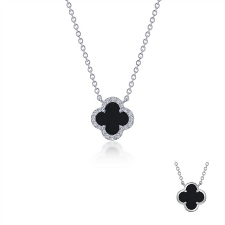 Lafonn 0.49 CTW Simulated Diamond And Black Onyx Halo Necklace