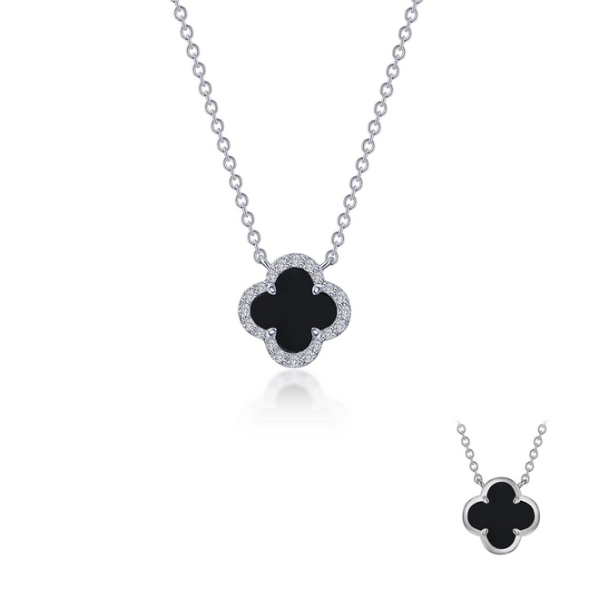 Lafonn 0.49 CTW Simulated Diamond And Black Onyx Halo Necklace