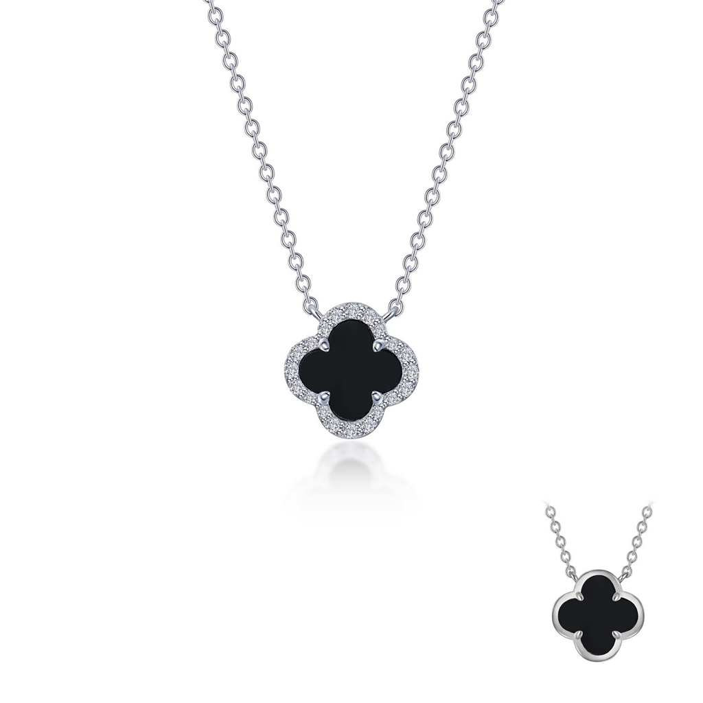 Lafonn 0.49 CTW Simulated Diamond And Black Onyx Halo Necklace