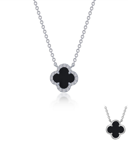 Lafonn 0.49 CTW Simulated Diamond And Black Onyx Halo Necklace