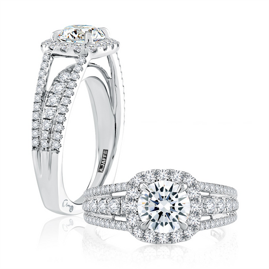 A.JAFFE Triple Split ShankHalo Round Cut Diamond Engagement Ring
