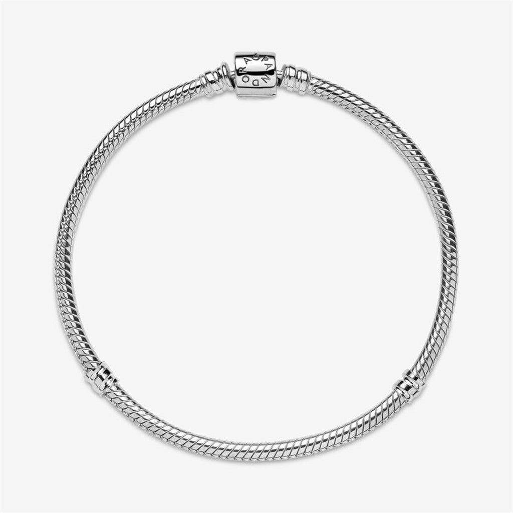 Pandora Moments Barrel Clasp Snake Chain Charm Bracelet Size 17