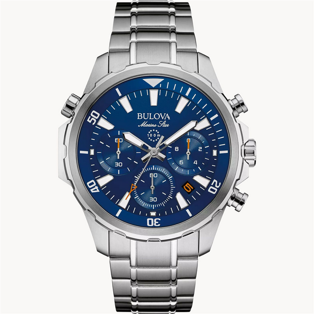 Bulova Men's Marine Star Blue Dial Chronograph Stainless Steel Watch