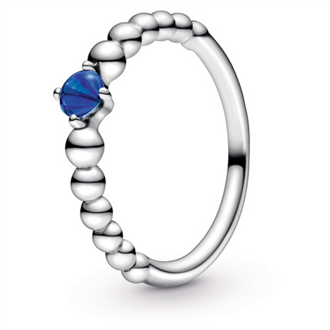 Pandora Moments September Sea Blue Beaded Ring Size 5