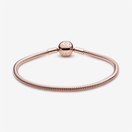 Pandora Moments Rose Smooth Round Clasp Snake Chain Charm Bracelet Size 19