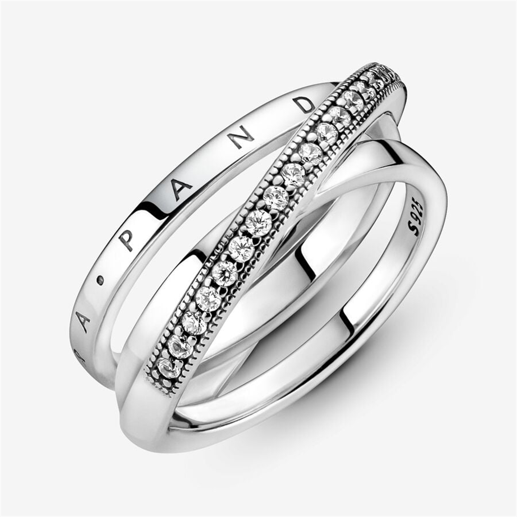 Pandora Signature Crossover Pavé Triple Band Ring Size 7