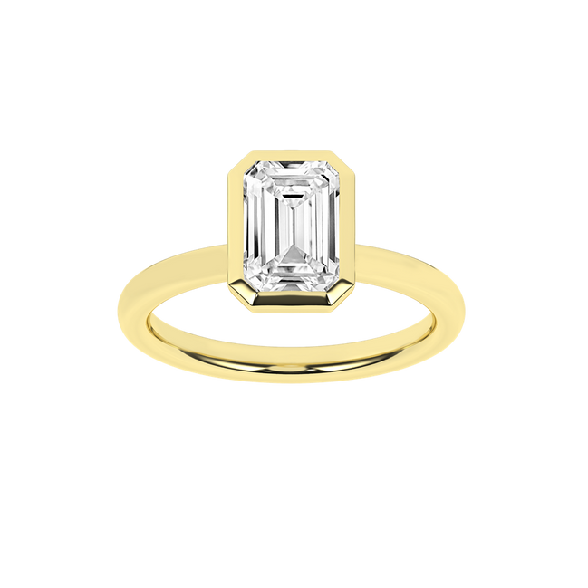 Revelation 14K Yellow Gold Bezeled Emerald Cut Lab Grown Diamond Engagement Ring