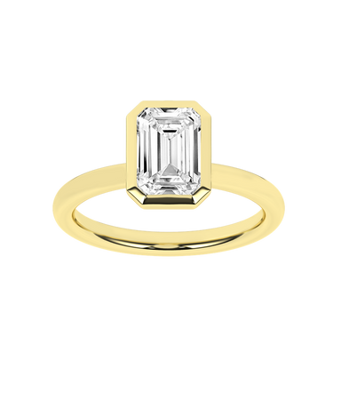 Revelation 14K Yellow Gold Bezeled Emerald Cut Lab Grown Diamond Engagement Ring