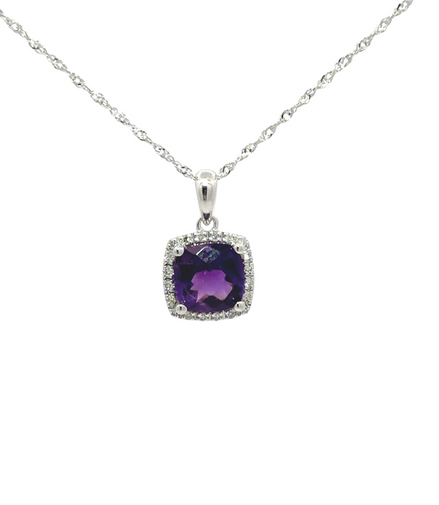 14K White Gold Diamond And Amethyst Pendant Necklace
