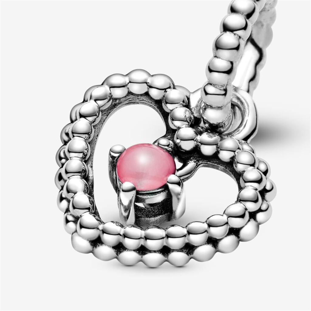 Pandora Moments October Petal Pink Beaded Heart Dangle Charm