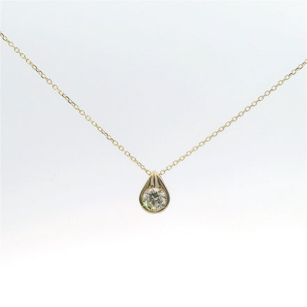 14K Yellow Gold And 0.40 CTW Diamond Bezel Set Pendant Necklace