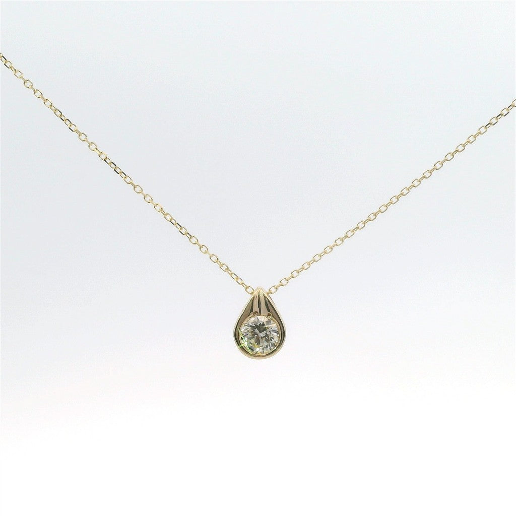 14K Yellow Gold And 0.40 CTW Diamond Bezel Set Pendant Necklace