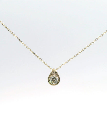 14K Yellow Gold And 0.40 CTW Diamond Bezel Set Pendant Necklace