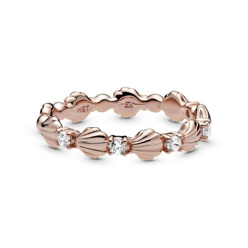 Pandora Moments Rose Sparkling Seashell Band Ring Size 7