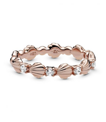 Pandora Moments Rose Sparkling Seashell Band Ring Size 7