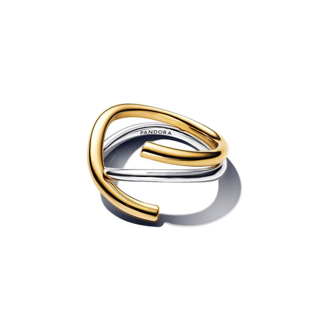 Pandora Organically Shaped Two-tone Double Ring Size 7