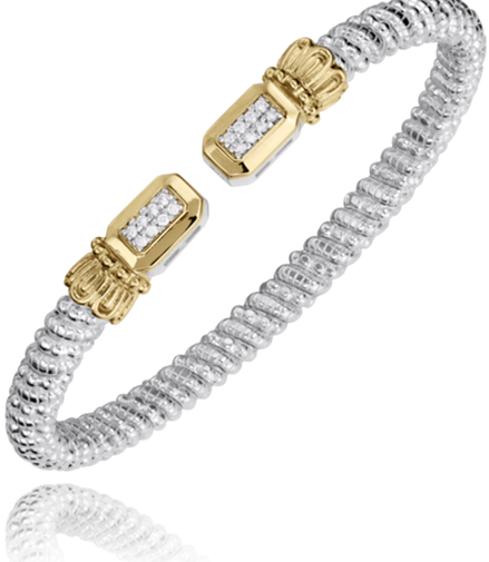 Vahan 14K Gold And Sterling Silver 4mm Diamond Open Cuff Bracelet