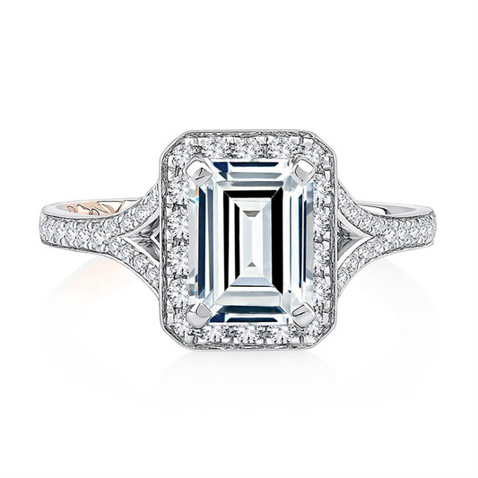 A.JAFFE Emerald Cut Halo Engagement Ring with Milgrain Edge