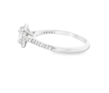 14K White Gold 0.78 CTW Diamond Princess Cut With Halo Engagement Ring